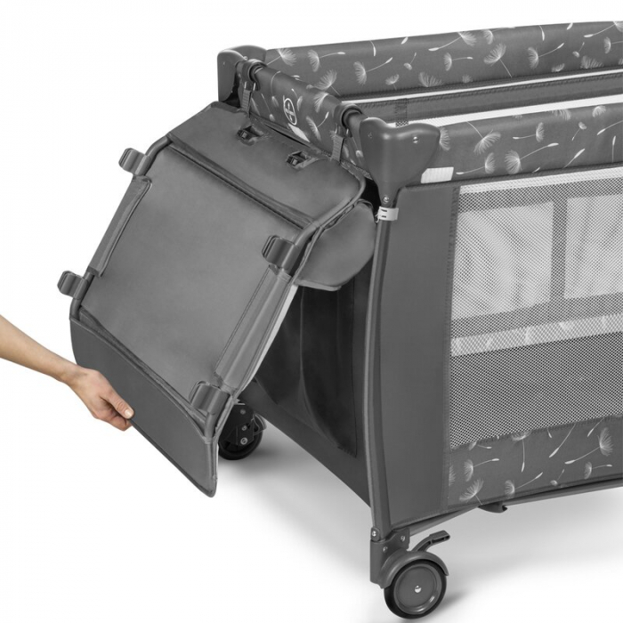 Lionelo - Patut pliant cu doua nivele Sven Plus, 120x60 cm, arcada jucarii, masuta de infasat, vibratii, melodii, conform cu standardele europeane de securitate EN716 si EN12221, Grey [14]