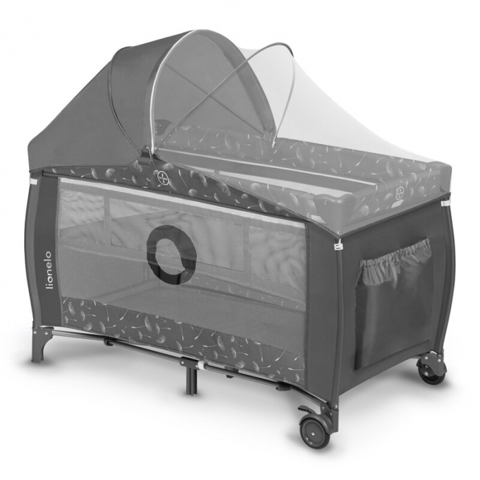 Lionelo - Patut pliant cu doua nivele Sven Plus, 120x60 cm, arcada jucarii, masuta de infasat, vibratii, melodii, conform cu standardele europeane de securitate EN716 si EN12221, Grey [6]
