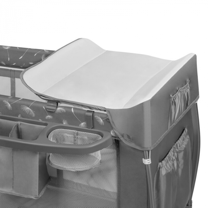 Lionelo - Patut pliant cu doua nivele Sven Plus, 120x60 cm, arcada jucarii, masuta de infasat, vibratii, melodii, conform cu standardele europeane de securitate EN716 si EN12221, Grey [10]
