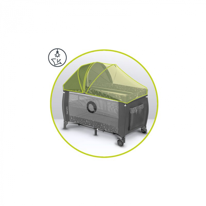 Lionelo - Patut pliant cu doua nivele Sven Plus, 120x60 cm, arcada jucarii, masuta de infasat, vibratii, melodii, conform cu standardele europeane de securitate EN716 si EN12221, Grey [27]