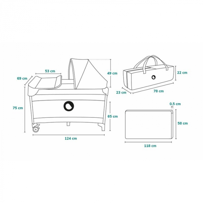 Lionelo - Patut pliant cu doua nivele Sven Plus, 120x60 cm, arcada jucarii, masuta de infasat, vibratii, melodii, conform cu standardele europeane de securitate EN716 si EN12221, Grey [44]