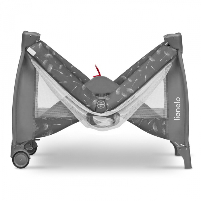 Lionelo - Patut pliant cu doua nivele Sven Plus, 120x60 cm, arcada jucarii, masuta de infasat, vibratii, melodii, conform cu standardele europeane de securitate EN716 si EN12221, Grey [19]
