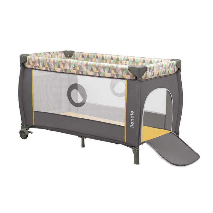 Patut pliant cu doua nivele, 120x60 cm, arcada jucarii, masuta de infasat, vibratii, melodii, Yellow Scandi [7]