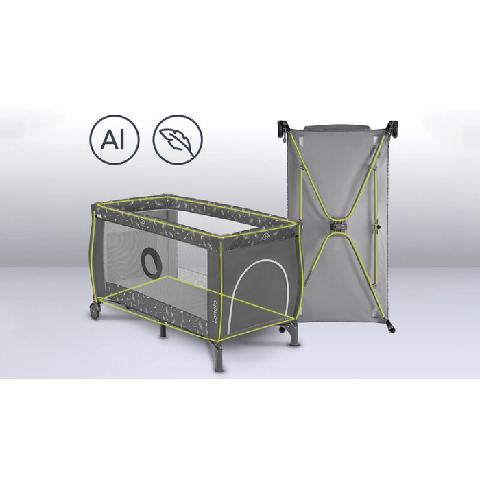 Lionelo - Patut pliant cu doua nivele Sven Plus, 120x60 cm, arcada jucarii, masuta de infasat, vibratii, melodii, conform cu standardele europeane de securitate EN716 si EN12221, Grey [23]