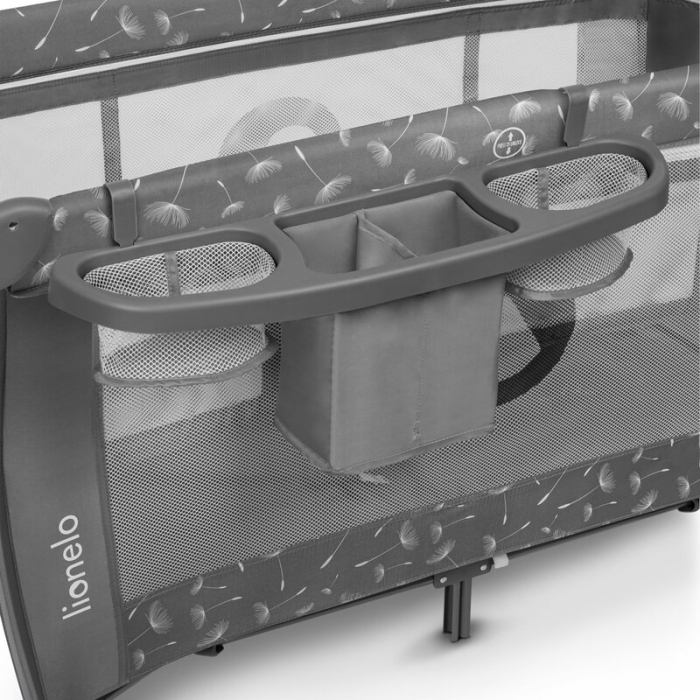 Lionelo - Patut pliant cu doua nivele Sven Plus, 120x60 cm, arcada jucarii, masuta de infasat, vibratii, melodii, conform cu standardele europeane de securitate EN716 si EN12221, Grey [12]