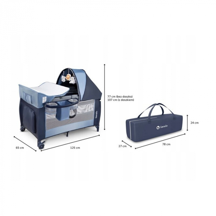 Patut pliant cu doua nivele, 120x60 cm, arcada jucarii, masuta de infasat, vibratii, melodii, Blue Navy [20]