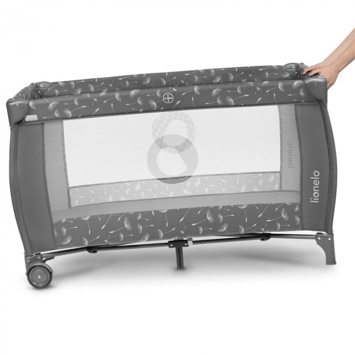 Lionelo - Patut pliant cu doua nivele Sven Plus, 120x60 cm, arcada jucarii, masuta de infasat, vibratii, melodii, conform cu standardele europeane de securitate EN716 si EN12221, Grey [9]