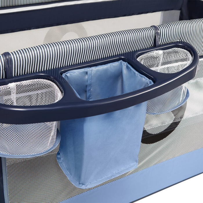 Patut pliant cu doua nivele, 120x60 cm, arcada jucarii, masuta de infasat, vibratii, melodii, Blue Navy [11]