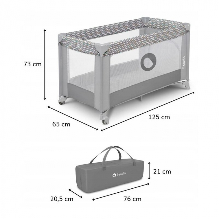 Patut pliant cu un nivel Stefi 120x60cm, Cu intrare laterala cu fermoar, 2 roti, Grey [11]