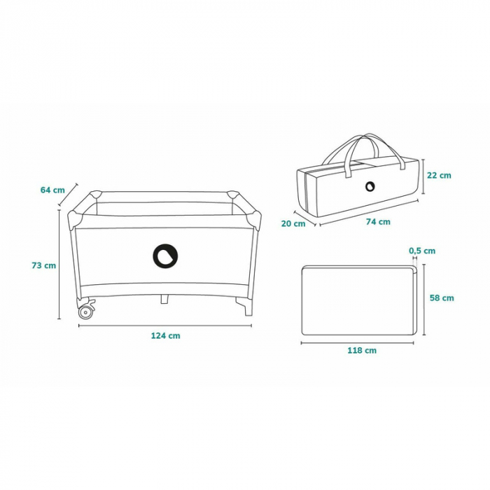 Patut pliant cu un nivel Stefi 120x60cm, Cu intrare laterala cu fermoar, 2 roti, Grey [18]