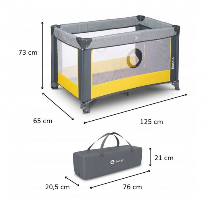 Patut pliant cu un nivel Stefi 120x60cm , Cu intrare laterala cu fermoar, 2 roti, Yellow Lemon [11]