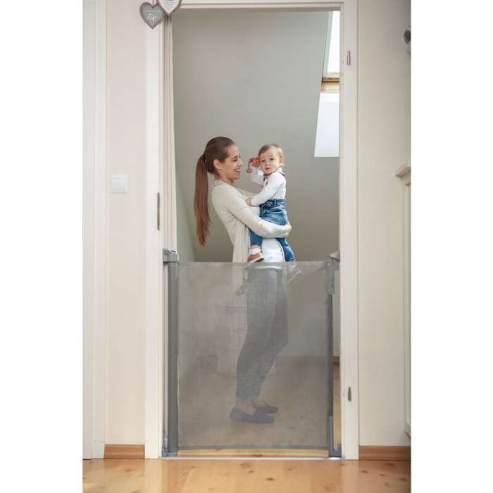 Lionelo - Poarta de siguranta cu suruburi Tulia , Textila, Retractabila din Poliester, 140 cm, Conform cu standardul european de securitate EN1930, Negru [10]