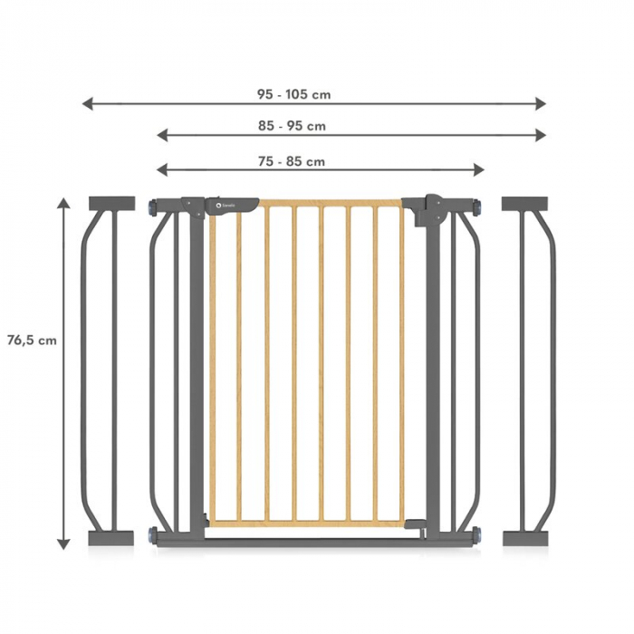 Lionelo - Poarta de siguranta prin presiune Truus Slim, 105 cm, Conform cu standardul europeane de securitate EN1930, Gri/Natur [17]