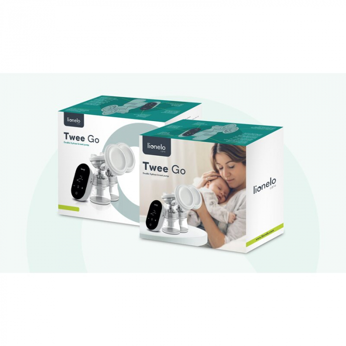 Lionelo - Pompa dubla de san, Electrica, Cu 9 nivele de aspiratie, 5 moduri de masaj, Afisaj LED, Imita suptul natural al copilului, Functionare pana la 90 min, Silentioasa, Fara BPA, Include 2 recipi [30]