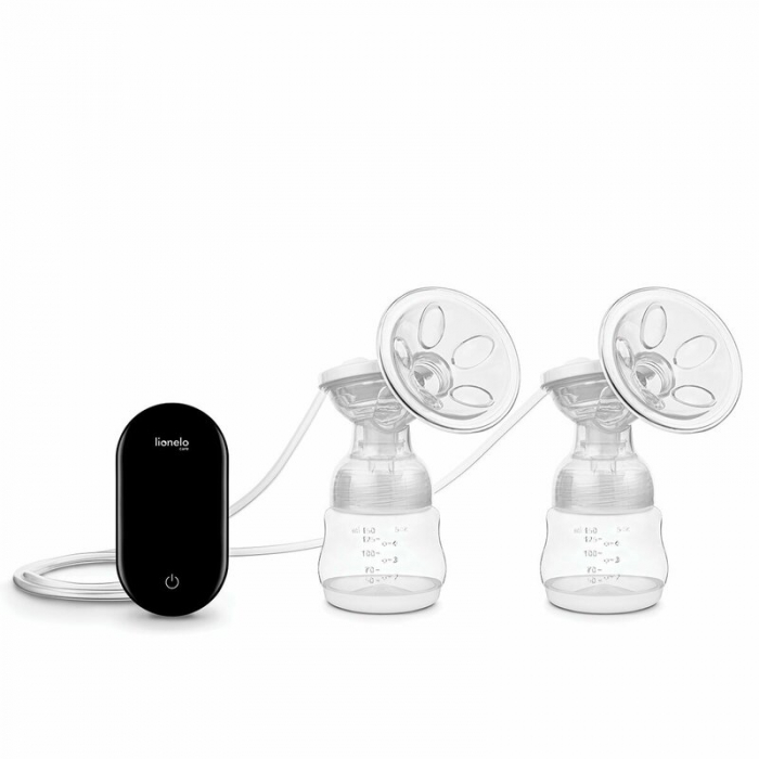 Lionelo - Pompa dubla de san, Electrica, Cu 9 nivele de aspiratie, 5 moduri de masaj, Afisaj LED, Imita suptul natural al copilului, Functionare pana la 90 min, Silentioasa, Fara BPA, Include 2 recipi [7]