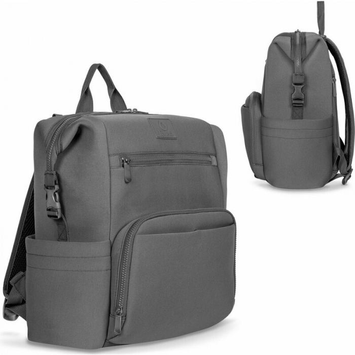 Lionelo - Rucsac impermeabil pentru mamici Cube, Cu 12 compartimente si salteluta de schimbat, Cu prindere universala de carucior, 36 x 36 x 23 cm, Gri [2]