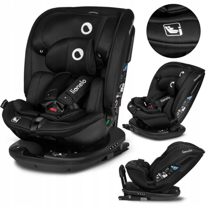 Lionelo - Scaun auto Bastiaan RWF i-Size, Pozitie de somn, Protectie laterala, Rotire 360 grade, 0-36 Kg, Cu Isofix si Centura Top Tether, Conform cu standardul european de securitate ECE R129, Negru [2]