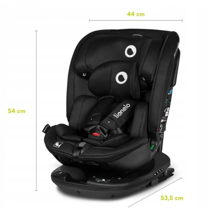 Lionelo - Scaun auto Bastiaan RWF i-Size, Pozitie de somn, Protectie laterala, Rotire 360 grade, 0-36 Kg, Cu Isofix si Centura Top Tether, Conform cu standardul european de securitate ECE R129, Negru [40]