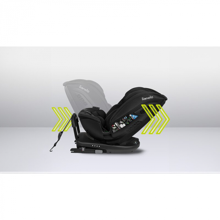 Lionelo - Scaun auto Bastiaan RWF i-Size, Pozitie de somn, Protectie laterala, Rotire 360 grade, 0-36 Kg, Cu Isofix si Centura Top Tether, Conform cu standardul european de securitate ECE R129, Negru [37]
