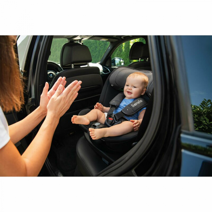 Lionelo - Scaun auto Bastiaan RWF i-Size, Pozitie de somn, Protectie laterala, Rotire 360 grade, 0-36 Kg, Cu Isofix si Centura Top Tether, Conform cu standardul european de securitate ECE R129, Gri [45]