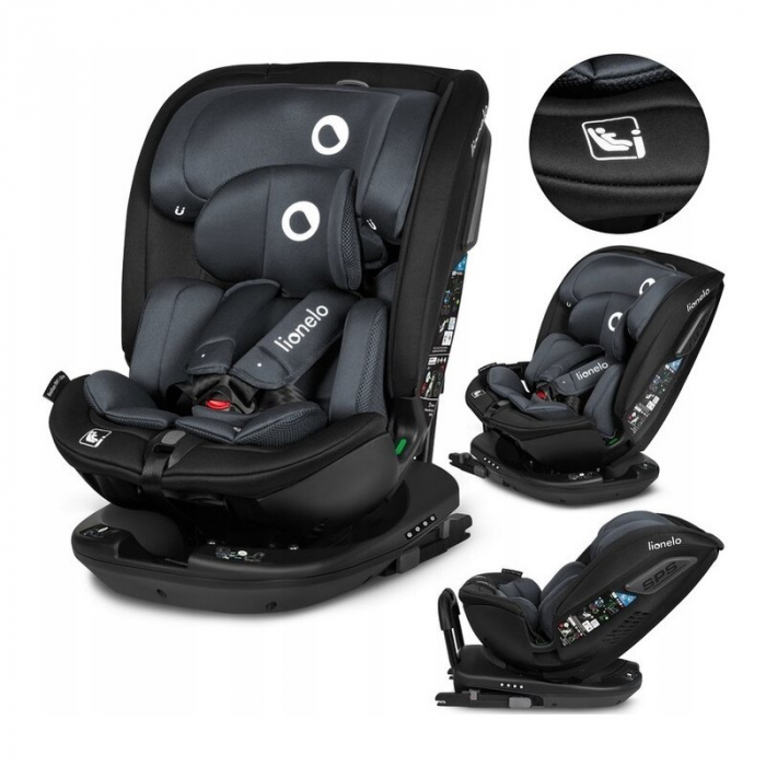 Lionelo - Scaun auto Bastiaan RWF i-Size, Pozitie de somn, Protectie laterala, Rotire 360 grade, 0-36 Kg, Cu Isofix si Centura Top Tether, Conform cu standardul european de securitate ECE R129, Gri [2]
