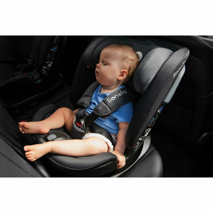 Lionelo - Scaun auto Bastiaan RWF i-Size, Pozitie de somn, Protectie laterala, Rotire 360 grade, 0-36 Kg, Cu Isofix si Centura Top Tether, Conform cu standardul european de securitate ECE R129, Gri [39]