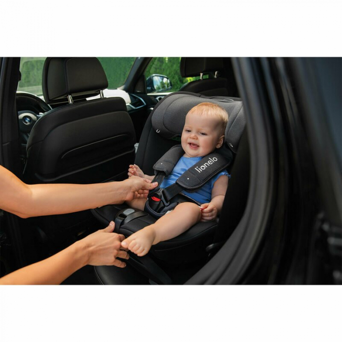 Lionelo - Scaun auto Bastiaan RWF i-Size, Pozitie de somn, Protectie laterala, Rotire 360 grade, 0-36 Kg, Cu Isofix si Centura Top Tether, Conform cu standardul european de securitate ECE R129, Gri [44]