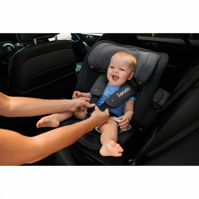 Lionelo - Scaun auto Bastiaan RWF i-Size, Pozitie de somn, Protectie laterala, Rotire 360 grade, 0-36 Kg, Cu Isofix si Centura Top Tether, Conform cu standardul european de securitate ECE R129, Gri [43]