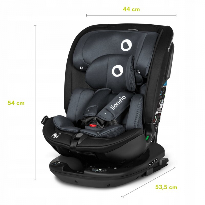 Lionelo - Scaun auto Bastiaan RWF i-Size, Pozitie de somn, Protectie laterala, Rotire 360 grade, 0-36 Kg, Cu Isofix si Centura Top Tether, Conform cu standardul european de securitate ECE R129, Gri [38]