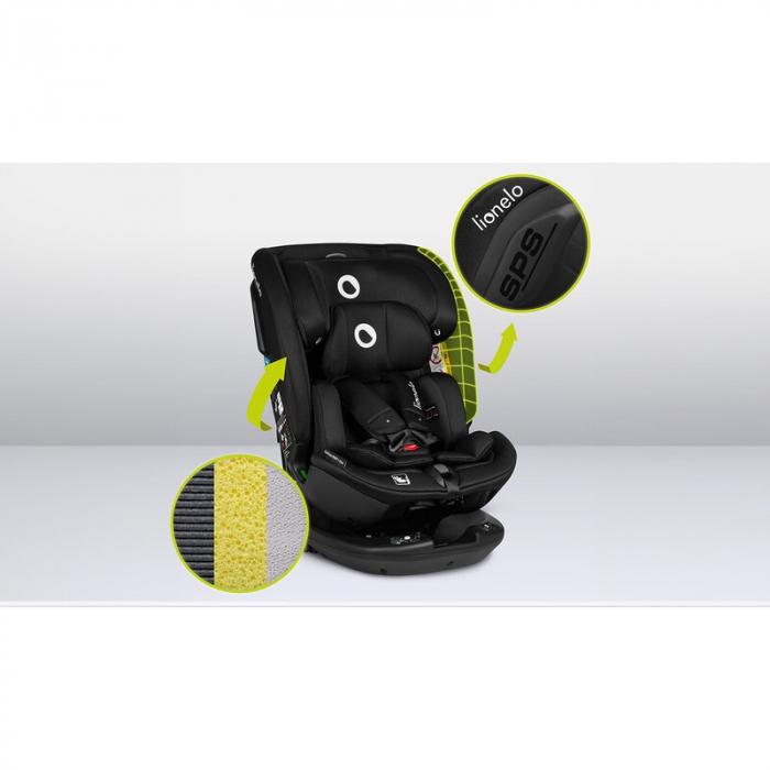 Lionelo - Scaun auto Bastiaan RWF i-Size, Pozitie de somn, Protectie laterala, Rotire 360 grade, 0-36 Kg, Cu Isofix si Centura Top Tether, Conform cu standardul european de securitate ECE R129, Negru [38]