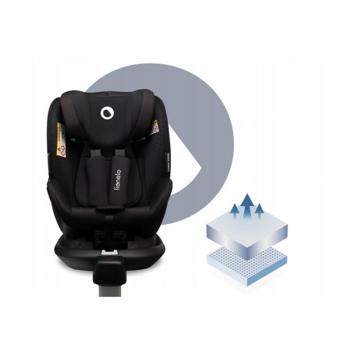 Lionelo - Scaun auto I-size Antoon Plus, Pozitie de somn, Protectie laterala, Rotire 360 grade, 0-18 kg, Cu Isofix si picior de sustinere, Negru, Testat ADAC, Conform cu standardul european de securit [20]