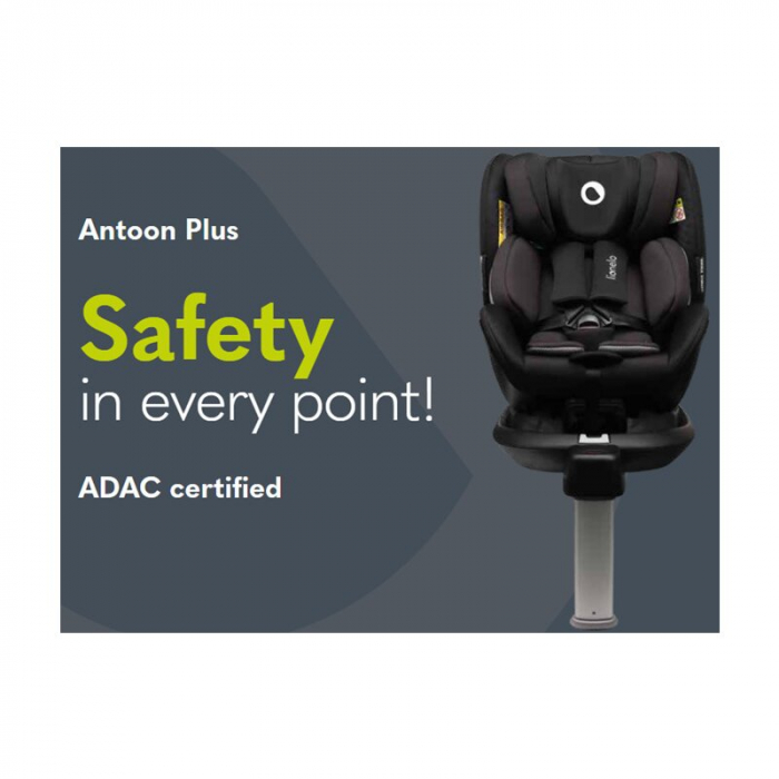 Lionelo - Scaun auto I-size Antoon Plus, Pozitie de somn, Protectie laterala, Rotire 360 grade, 0-18 kg, Cu Isofix si picior de sustinere, Negru, Testat ADAC, Conform cu standardul european de securit [3]