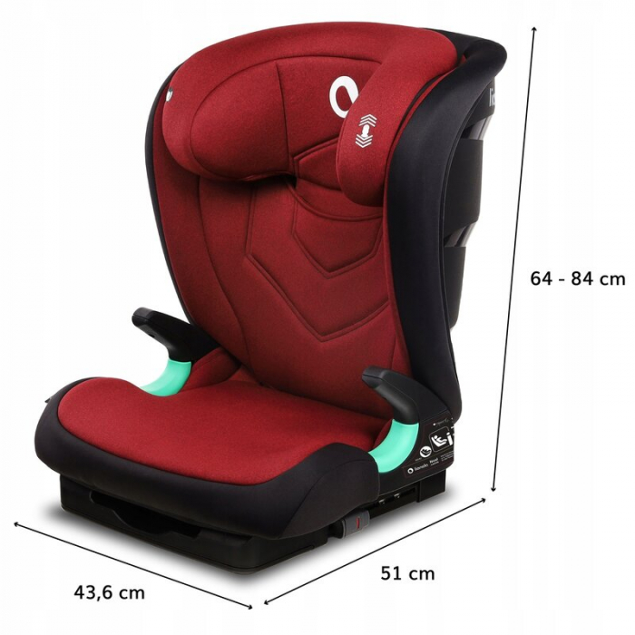 Lionelo - Scaun auto Neal Burgundy Spatar reglabil, Baza i-size, 15-36 Kg, cu Isofix, Conform cu standardul european de securitate ECE R129, Rosu [3]
