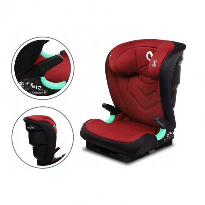 Lionelo - Scaun auto Neal Burgundy Spatar reglabil, Baza i-size, 15-36 Kg, cu Isofix, Conform cu standardul european de securitate ECE R129, Rosu [9]