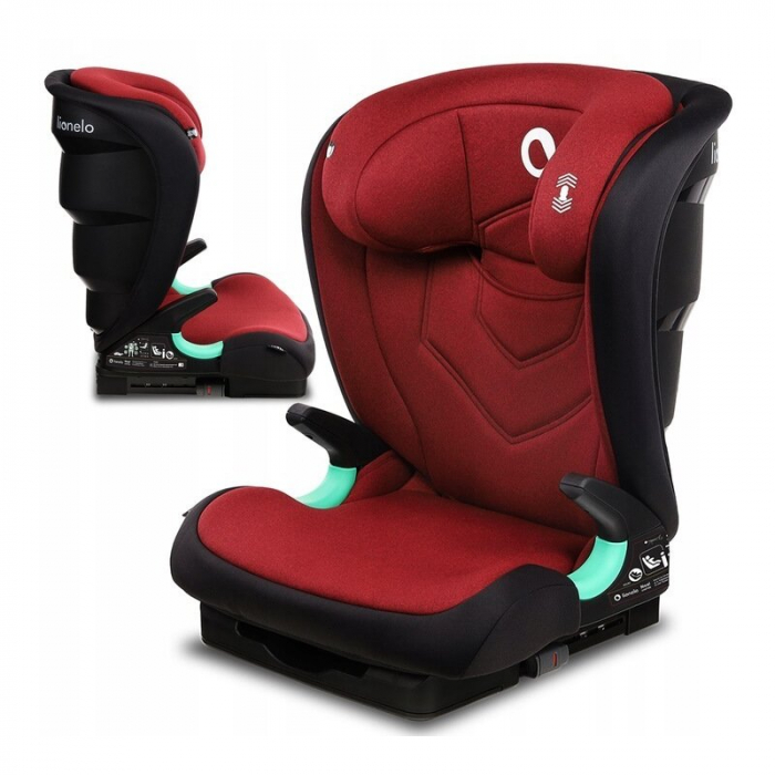 Lionelo - Scaun auto Neal Burgundy Spatar reglabil, Baza i-size, 15-36 Kg, cu Isofix, Conform cu standardul european de securitate ECE R129, Rosu [4]