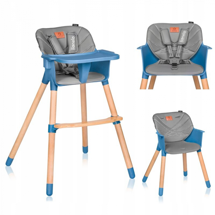 Lionelo - Scaun de masa din fag Koen, 2 in 1, Transformabil, Sustine 30 kg, 6 luni+, Conform cu standardul european de securitate EN14988, Albastru [2]