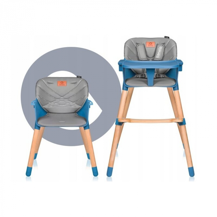 Lionelo - Scaun de masa din fag Koen, 2 in 1, Transformabil, Sustine 30 kg, 6 luni+, Conform cu standardul european de securitate EN14988, Albastru [5]