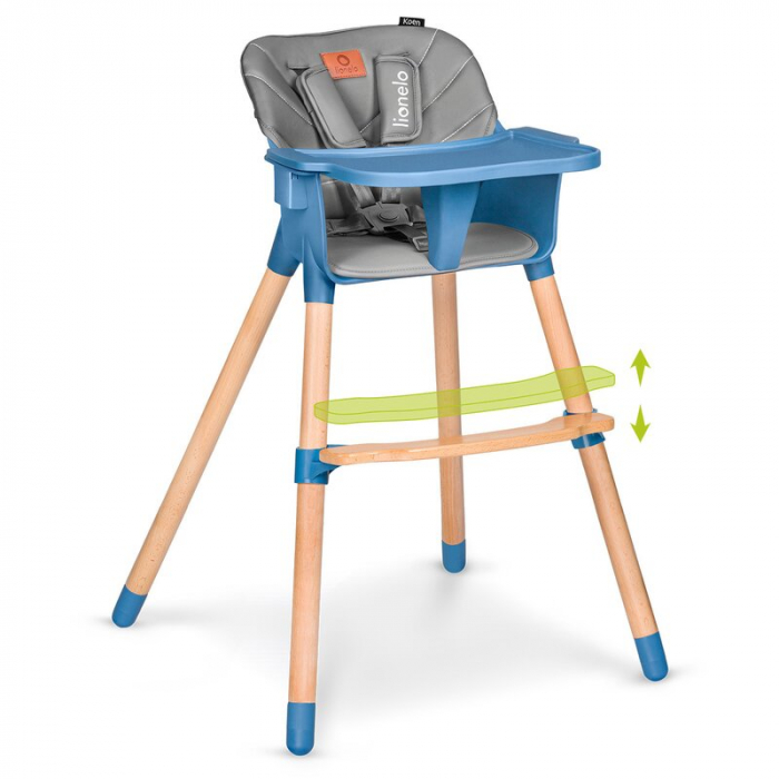 Lionelo - Scaun de masa din fag Koen, 2 in 1, Transformabil, Sustine 30 kg, 6 luni+, Conform cu standardul european de securitate EN14988, Albastru [6]