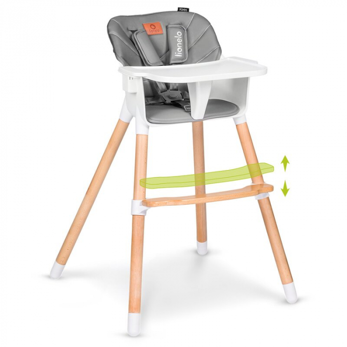 Lionelo - Scaun de masa din fag Koen, 2 in 1, Transformabil, Sustine 30 kg, 6 luni+, Conform cu standardul european de securitate EN14988, Gri [6]