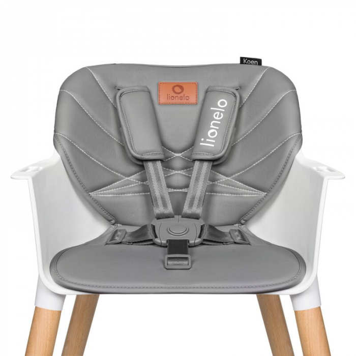 Lionelo - Scaun de masa din fag Koen, 2 in 1, Transformabil, Sustine 30 kg, 6 luni+, Conform cu standardul european de securitate EN14988, Gri [7]