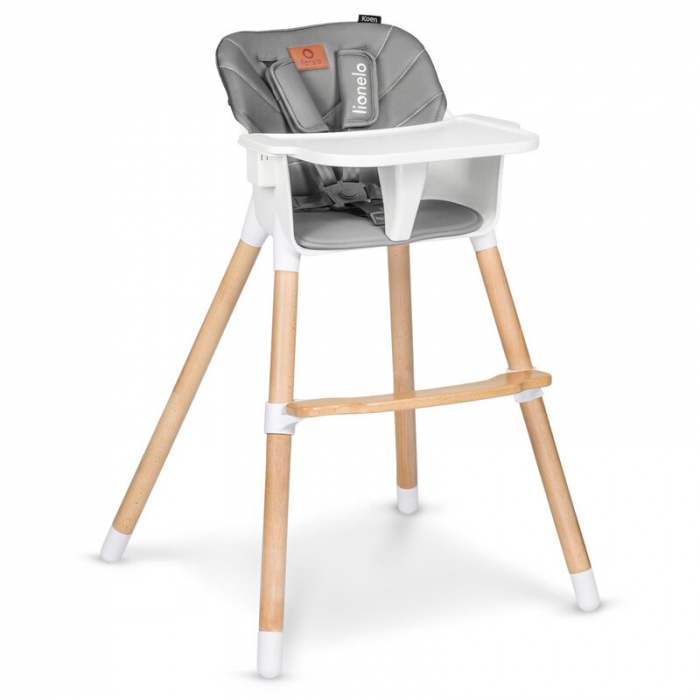 Lionelo - Scaun de masa din fag Koen, 2 in 1, Transformabil, Sustine 30 kg, 6 luni+, Conform cu standardul european de securitate EN14988, Gri [1]