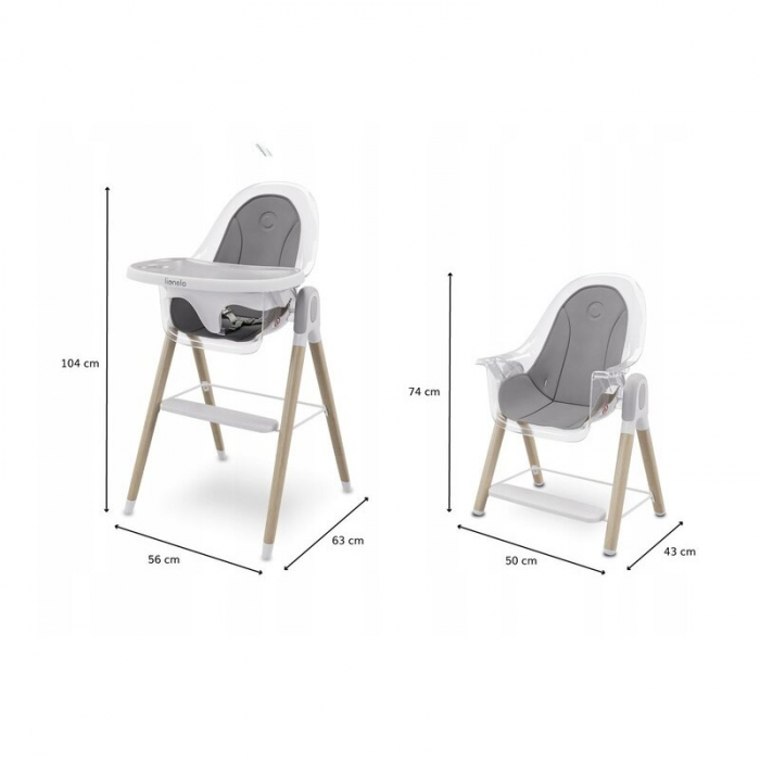 Lionelo - Scaun de masa Maya, 2 in 1, Transformabil, 3 pozitii de inclinare, Conform cu standardele europeane de securitate EN14988, EN12790, White [11]
