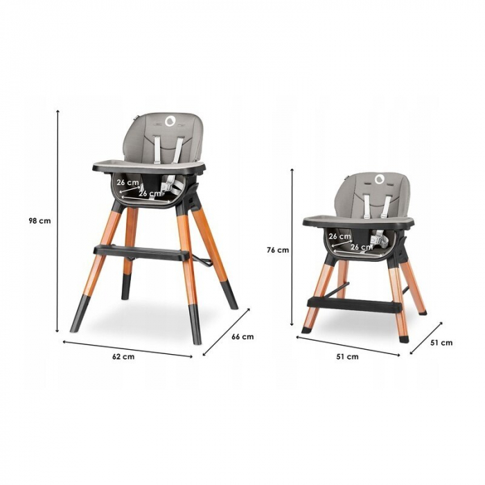 Lionelo - Scaun de masa Mona, 4 in 1, Transformabil, Reglabil in inaltime in 3 pozitii, Conform cu standardele europene de securitate EN14988, EN16120, Black Onyx [21]
