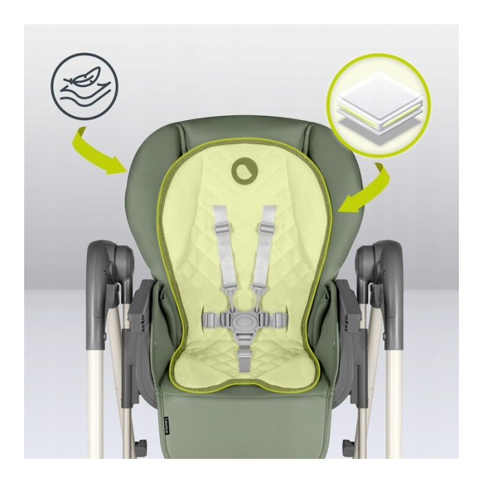 Lionelo - Scaun de masa si balansoar, 2 in 1, Laurice, Transformabil, Multifunctional, Inaltime si spatar reglabile, Cu melodii de leagan, 0 luni+, Conform cu standardele europene de securitate EN 149 [16]