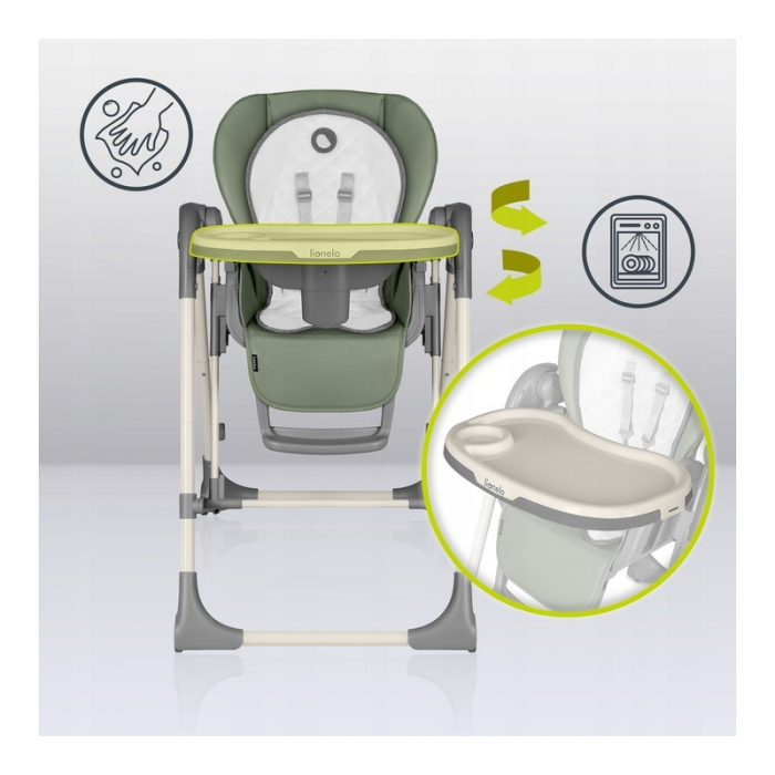 Lionelo - Scaun de masa si balansoar, 2 in 1, Laurice, Transformabil, Multifunctional, Inaltime si spatar reglabile, Cu melodii de leagan, 0 luni+, Conform cu standardele europene de securitate EN 149 [9]