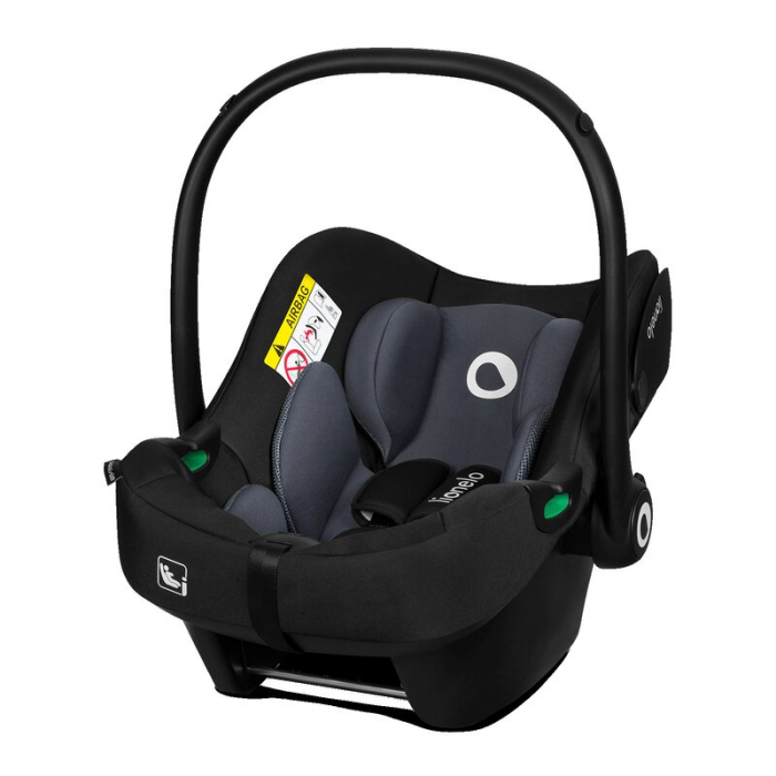 Lionelo - Scoica auto i-Size Astrid, Include baza Isofix, 0-13 Kg, 40-87 cm, Cu maner si capotina reglabile, Cu protectie laterala avansata, Salteluta confortabila , Conform cu R129, Negru/Gri [6]