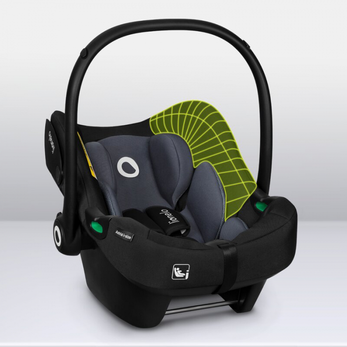 Lionelo - Scoica auto i-Size Astrid, Include baza Isofix, 0-13 Kg, 40-87 cm, Cu maner si capotina reglabile, Cu protectie laterala avansata, Salteluta confortabila , Conform cu R129, Negru/Gri [23]