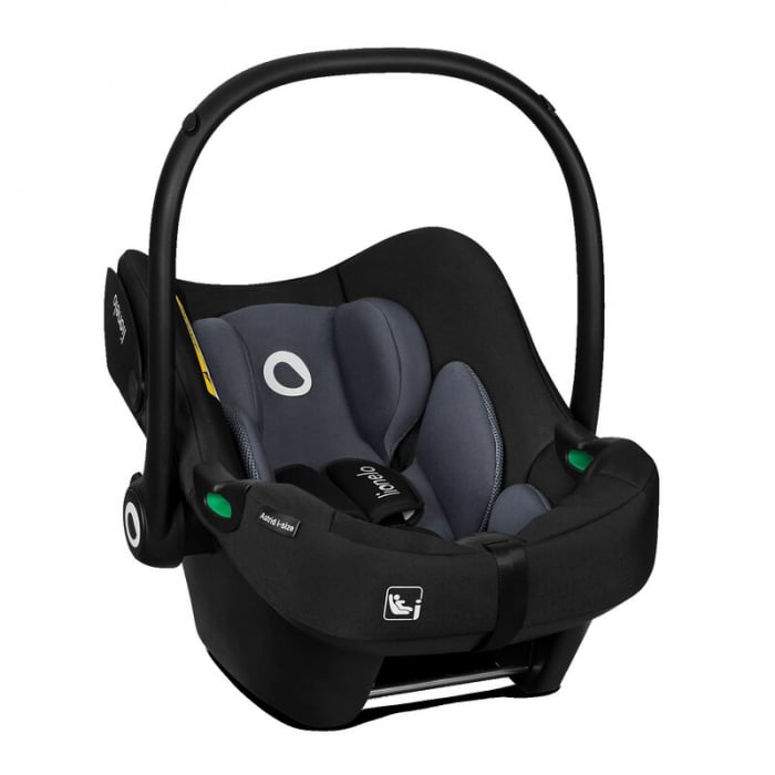 Lionelo - Scoica auto i-Size Astrid, Include baza Isofix, 0-13 Kg, 40-87 cm, Cu maner si capotina reglabile, Cu protectie laterala avansata, Salteluta confortabila , Conform cu R129, Negru/Gri [8]