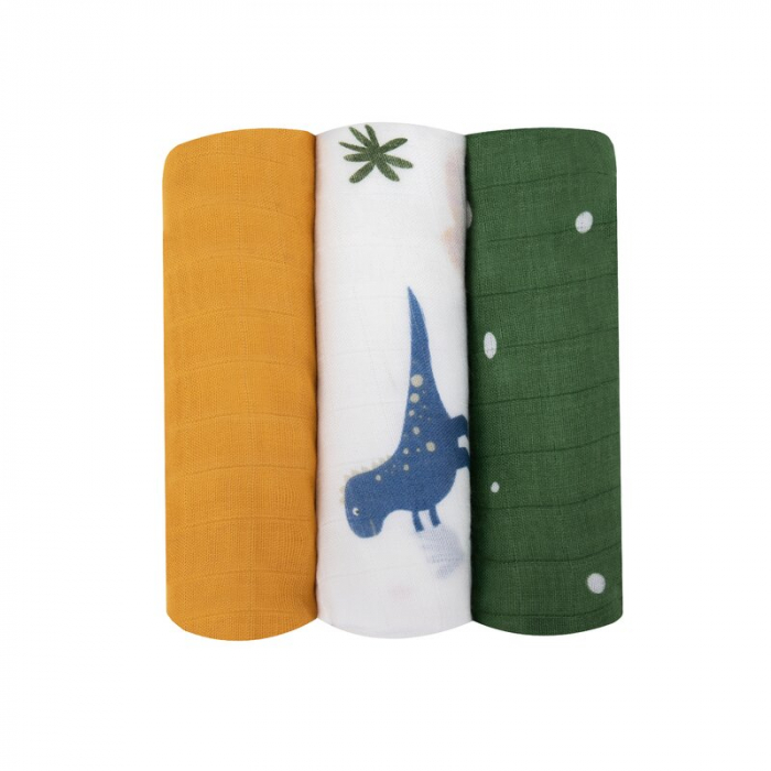 Lionelo - Set 3 scutece multifunctionale Dino, Din Bambus, 70x70 cm, Multicolor [3]