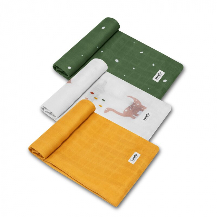 Lionelo - Set 3 scutece multifunctionale Dino, Din Bambus, 70x70 cm, Multicolor [1]